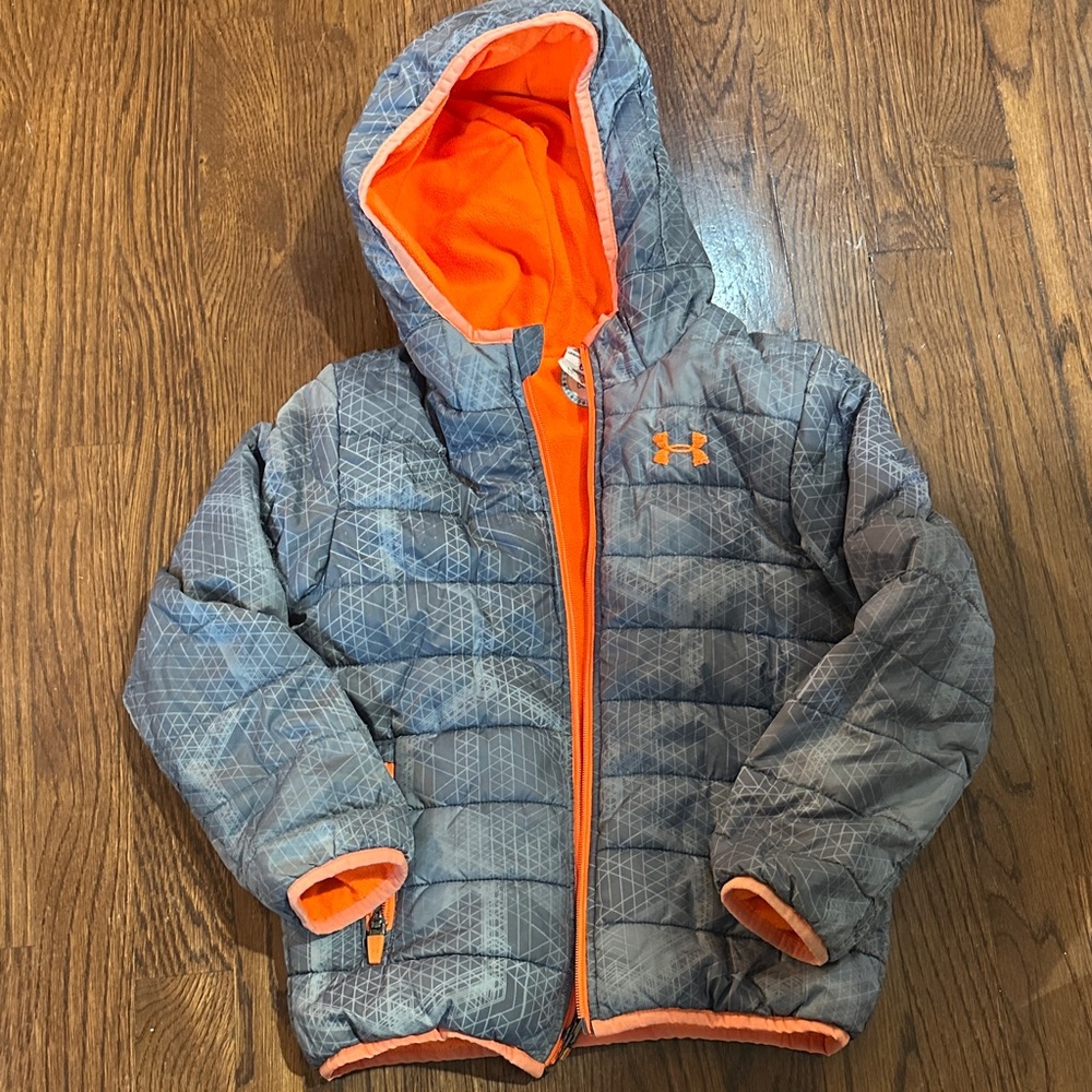 Kids Under Armour Charcoal and Neon Orange Hooded Jacket